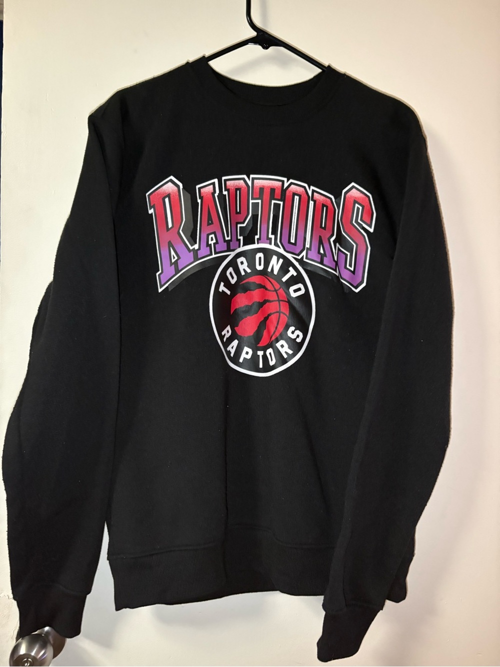 NBA Toronto Raptors Black Crewneck with Red and Purple Gradient Logo